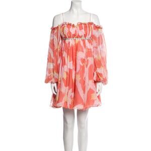 Marchesa Notte Silk Off-Shoulder Mini Dress Pink Floral Embellished Size 4